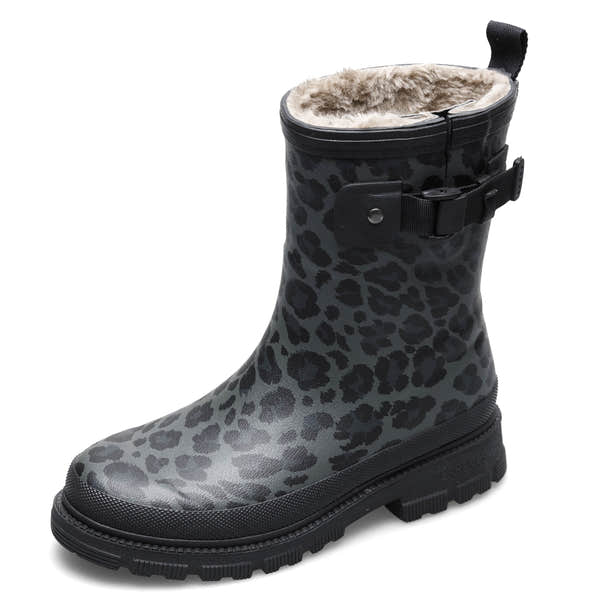 Verbenas Lina Fur Lined Womens Black Leopard Print Waterproof Wellies