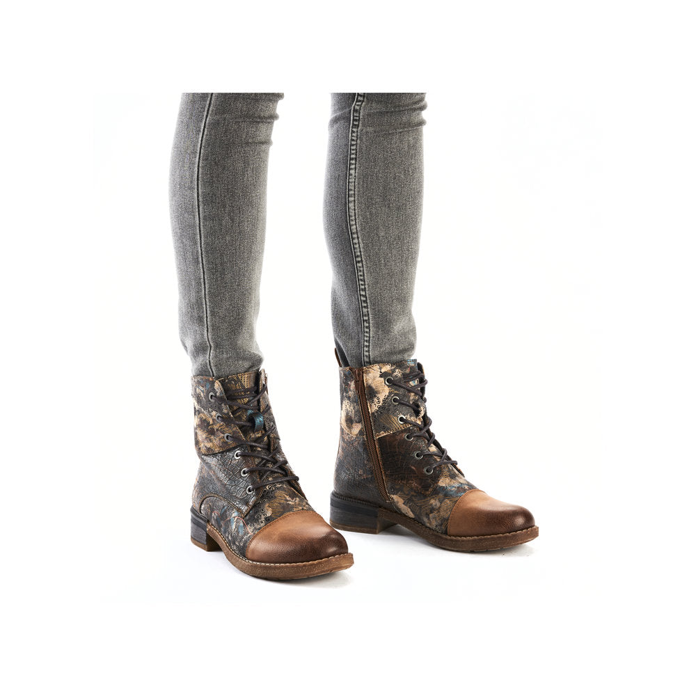 Rieker 94611-90 Ladies Multi Water Resistant Zip & Lace Ankle Boots
