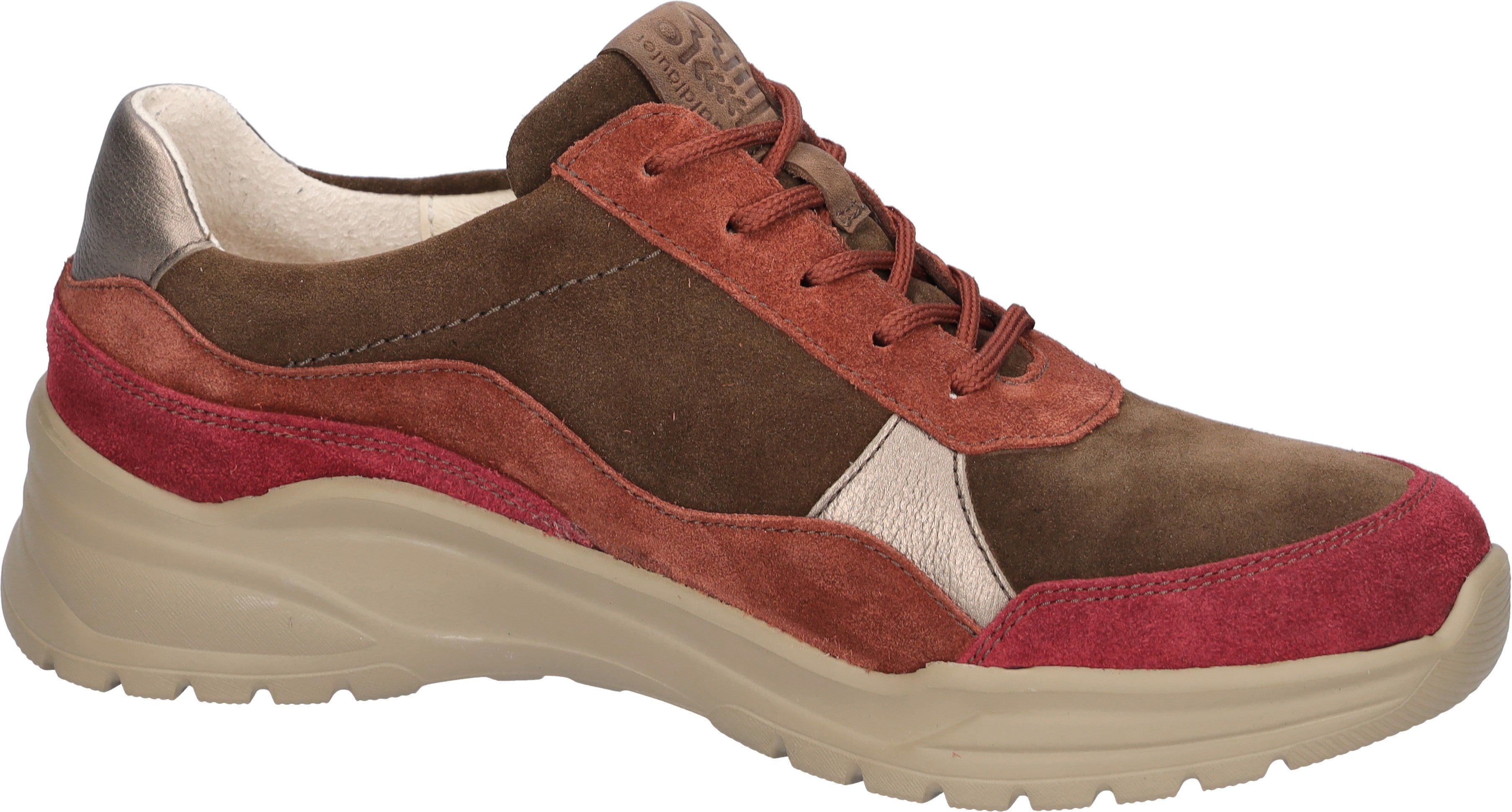 Waldlaufer 968005 Ladies Wide Multi-Color Suede Trainers with Zip and Lace, Arch Support, Casual Sneakers