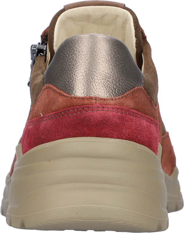 Waldlaufer 968005 ladies wide-fit trainers with multi-colored suede, arch support, zip, and lace, chunky cream sole.
