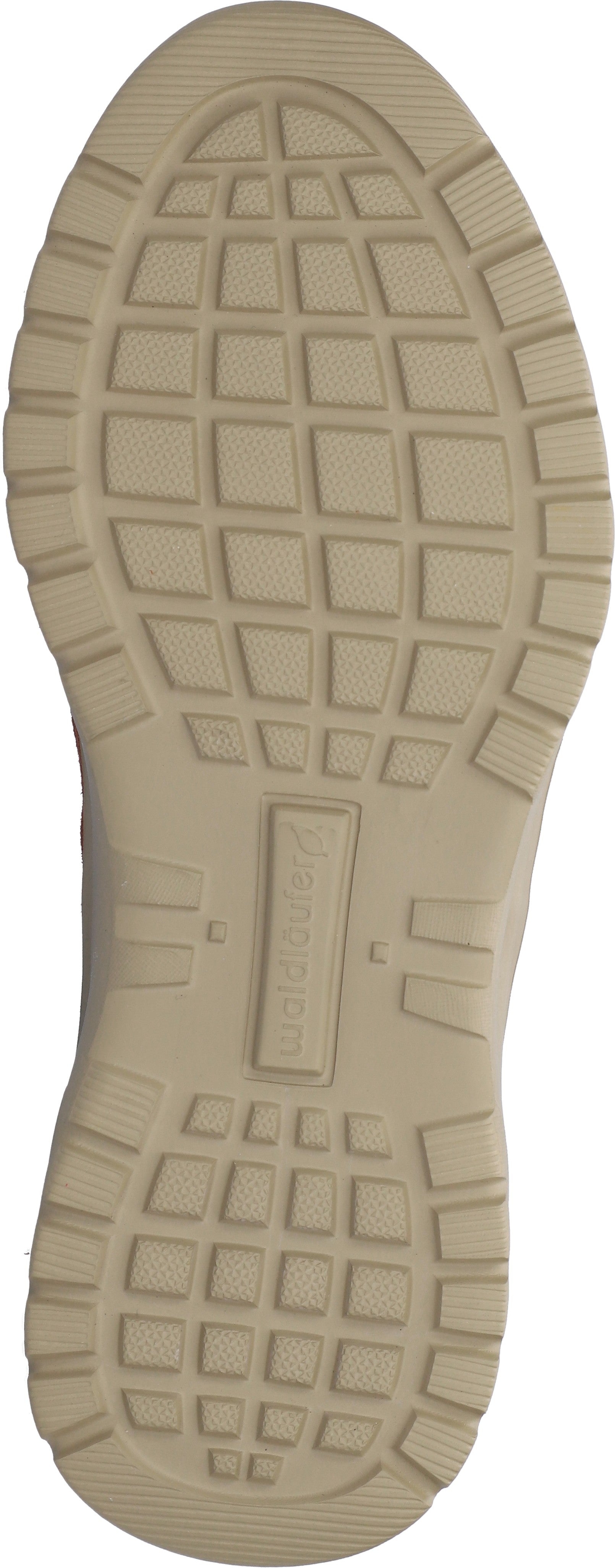 Outsole of Waldlaufer women's multi suede trainers with arch support, Zip & Lace, wide fit, beige color, textured grip pattern.