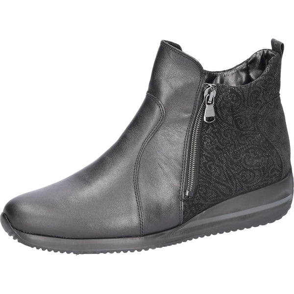 Waldlaufer 980808 203 001 Himona Ladies Wide Black Leather Arch Support Twin Zip Ankle Boots