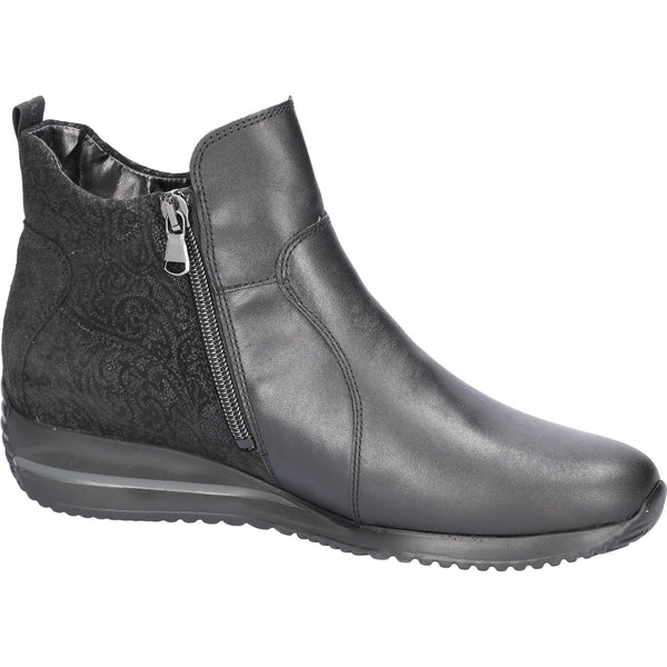 Waldlaufer 980808 203 001 Himona Ladies Wide Black Leather Arch Support Twin Zip Ankle Boots