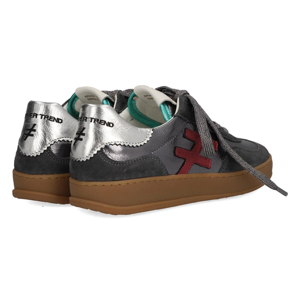Another Trend Iconic A032 80 Ladies Anthracite Suede & Metallic Leather Lace Up Trainers