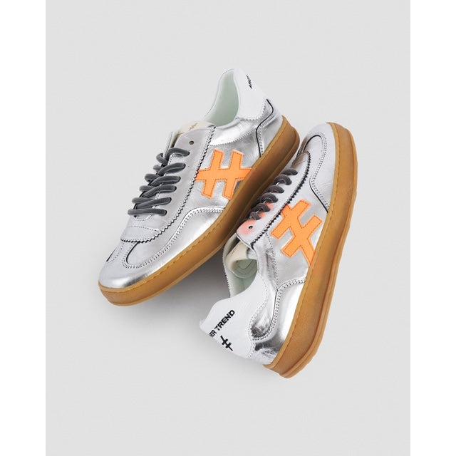 Another Trend Iconic 2 58-41 Las Vegas Metallic Ladies Spanish Silver Leather Lace Up Trainers