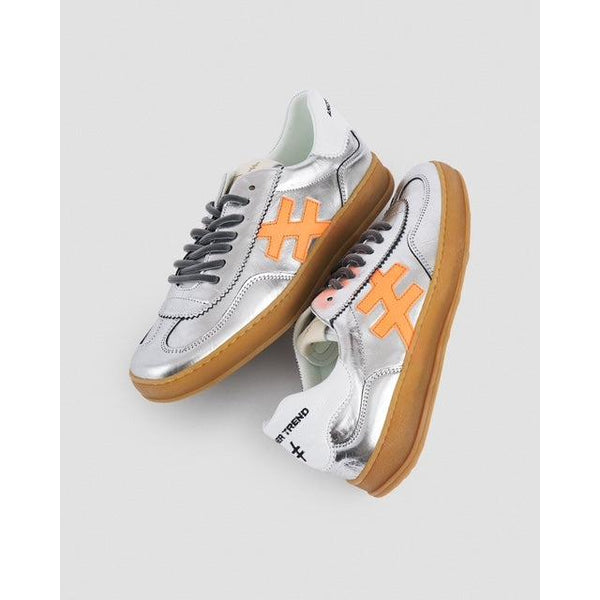 Another Trend Iconic 2 58-41 Las Vegas Metallic Ladies Spanish Silver Leather Lace Up Trainers