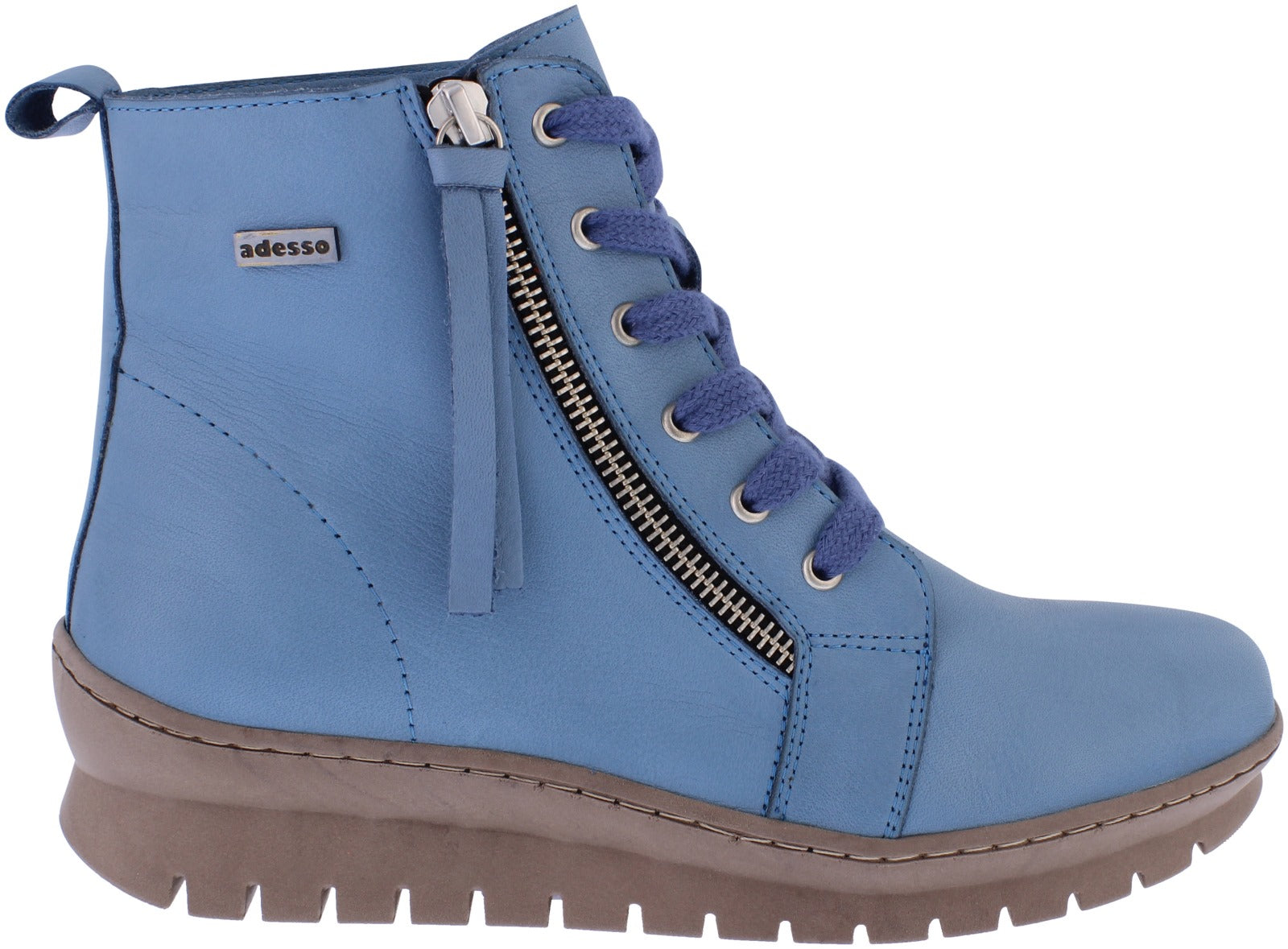 Adesso A7044 Kirsty Ladies Denim Blue Leather Zip & Lace Ankle Boots