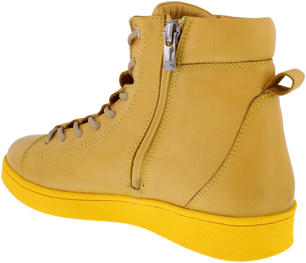 Adesso A7049 Lyla Ladies Sunshine Yellow Leather Zip & Lace Ankle Boots