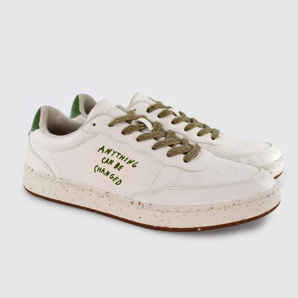 ACBC Evergreen Ladies White And Cactus Green Lace Up Trainers-elevate your sole