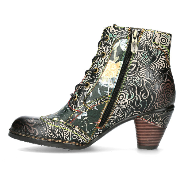 Laura Vita Alcizeeo 01 Ladies Black Leather & Textile Zip & Lace Ankle Boots
