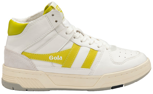 Gola Allcourt High Ladies White & Sulphur Leather Lace Up High Top Trainers