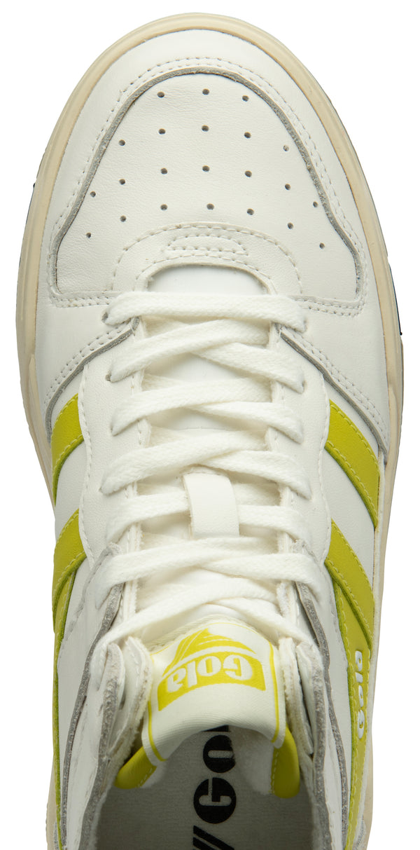 Gola Allcourt High Ladies White & Sulphur Leather Lace Up High Top Trainers