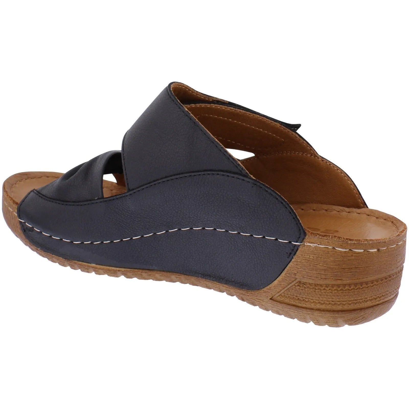 Adesso A6118 Lexi Ladies Black Leather Touch Fastening Sandals-elevate your sole