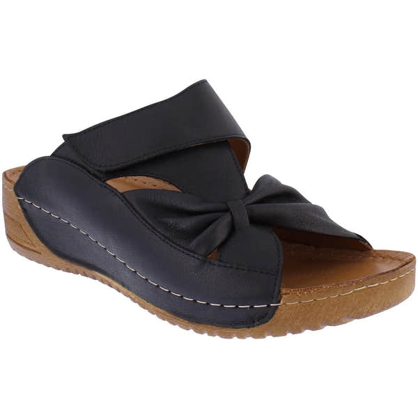 Adesso A6118 Lexi Ladies Black Leather Touch Fastening Sandals-elevate your sole