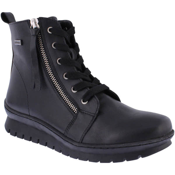 Adesso A7043 Kirsty Ladies Black Leather Zip & Lace Ankle Boots-elevate your sole