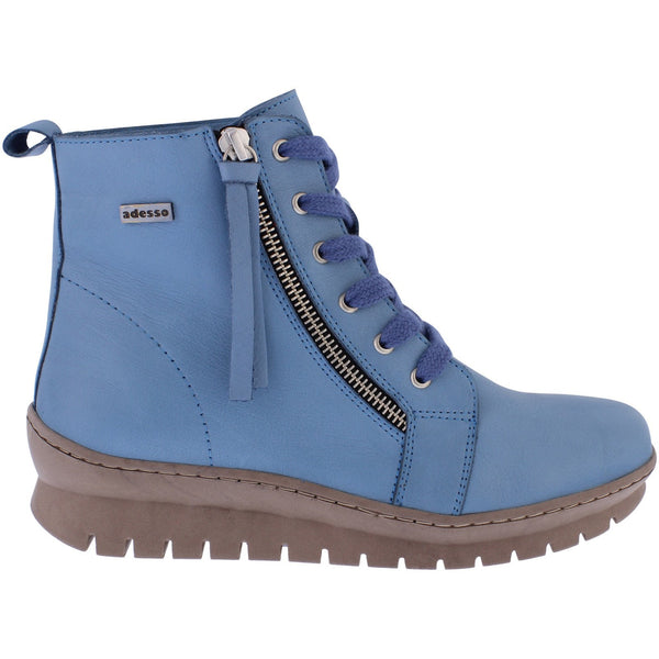 Adesso A7044 Kirsty Ladies Denim Blue Leather Zip & Lace Ankle Boots-elevate your sole