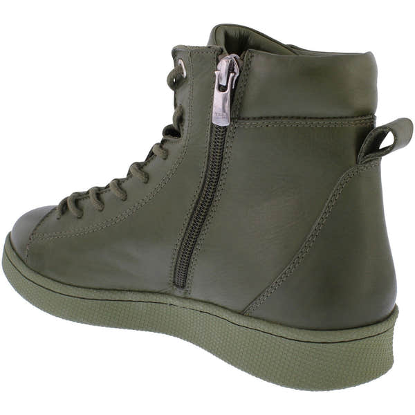 Adesso A7047 Lyla Ladies Olive Green Leather Zip & Lace Ankle Boots-elevate your sole