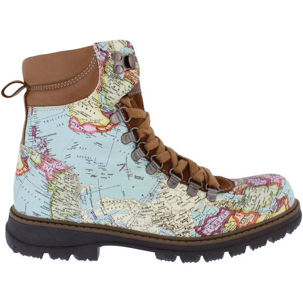 Adesso A7117 Marley Map Ladies Brown Multi Leather Waterproof Lace Up Ankle Boots-elevate your sole