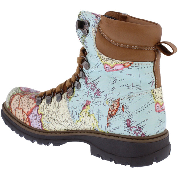Adesso A7117 Marley Map Ladies Brown Multi Leather Waterproof Lace Up Ankle Boots-elevate your sole