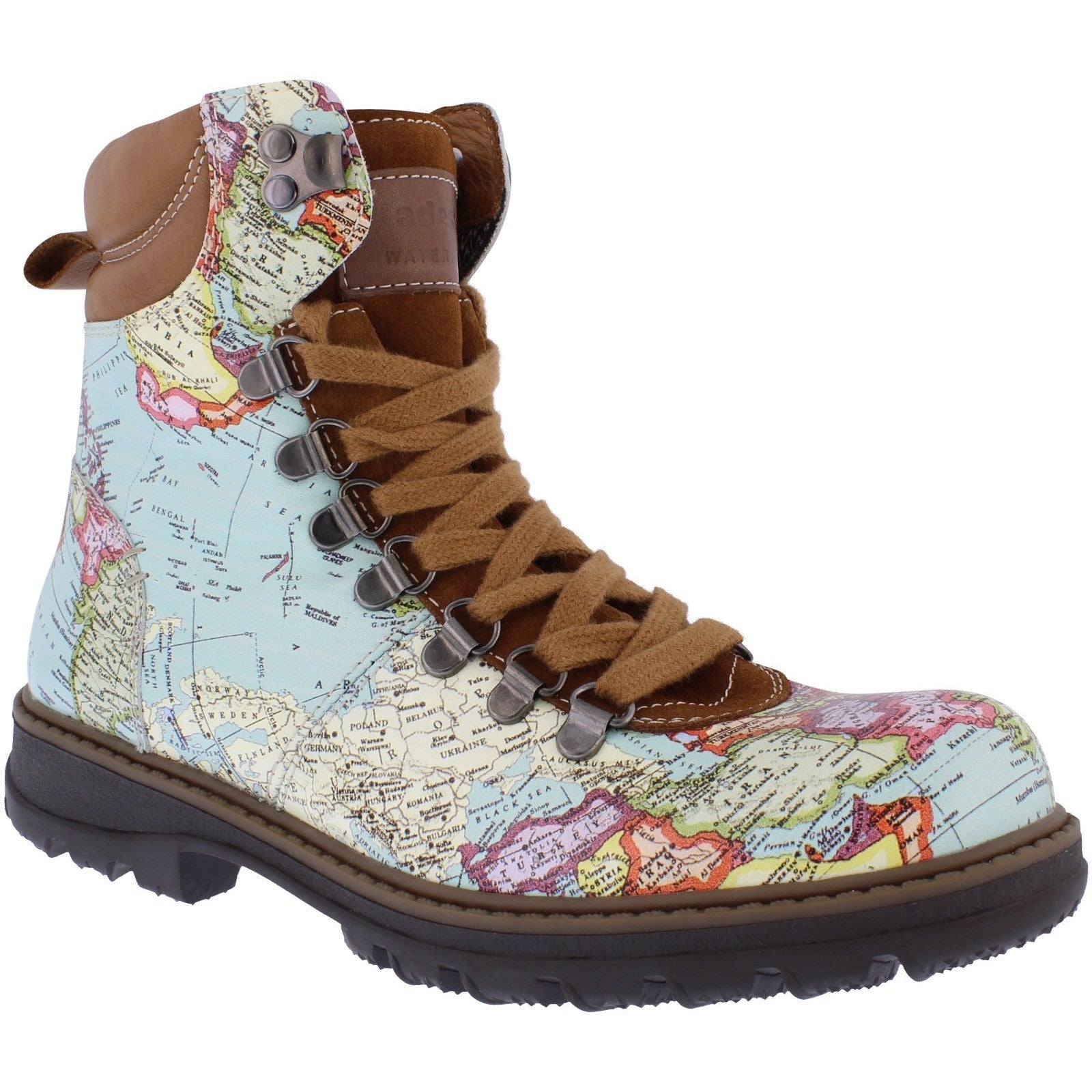 Adesso A7117 Marley Map Ladies Brown Multi Leather Waterproof Lace Up Ankle Boots-elevate your sole
