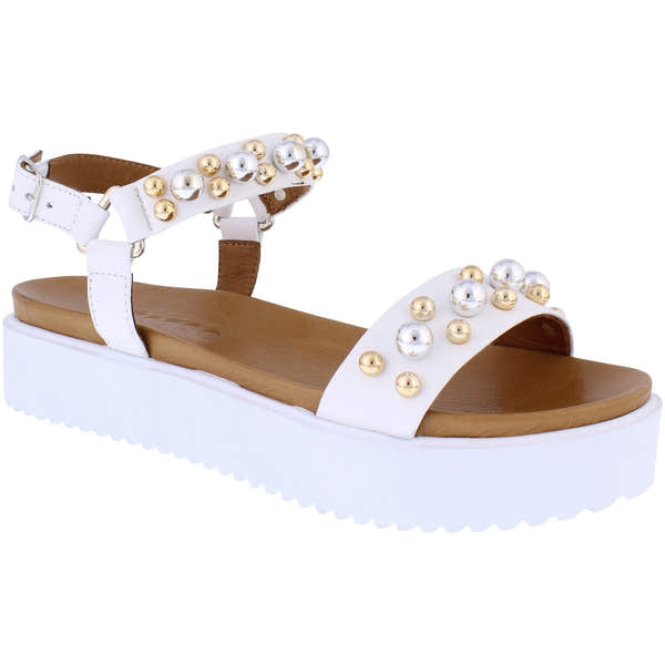 Adesso A7362 Chloe Ladies White Leather Buckle Sandals-elevate your sole