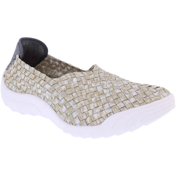 Adesso Caitlin Ladies Caramel Latte Textile Slip-On Shoes with woven upper and white sole.
