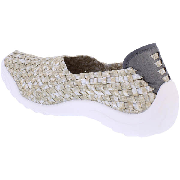 Adesso Caitlin Ladies Caramel Latte Textile Slip-On Shoes with woven upper and white rubber sole.