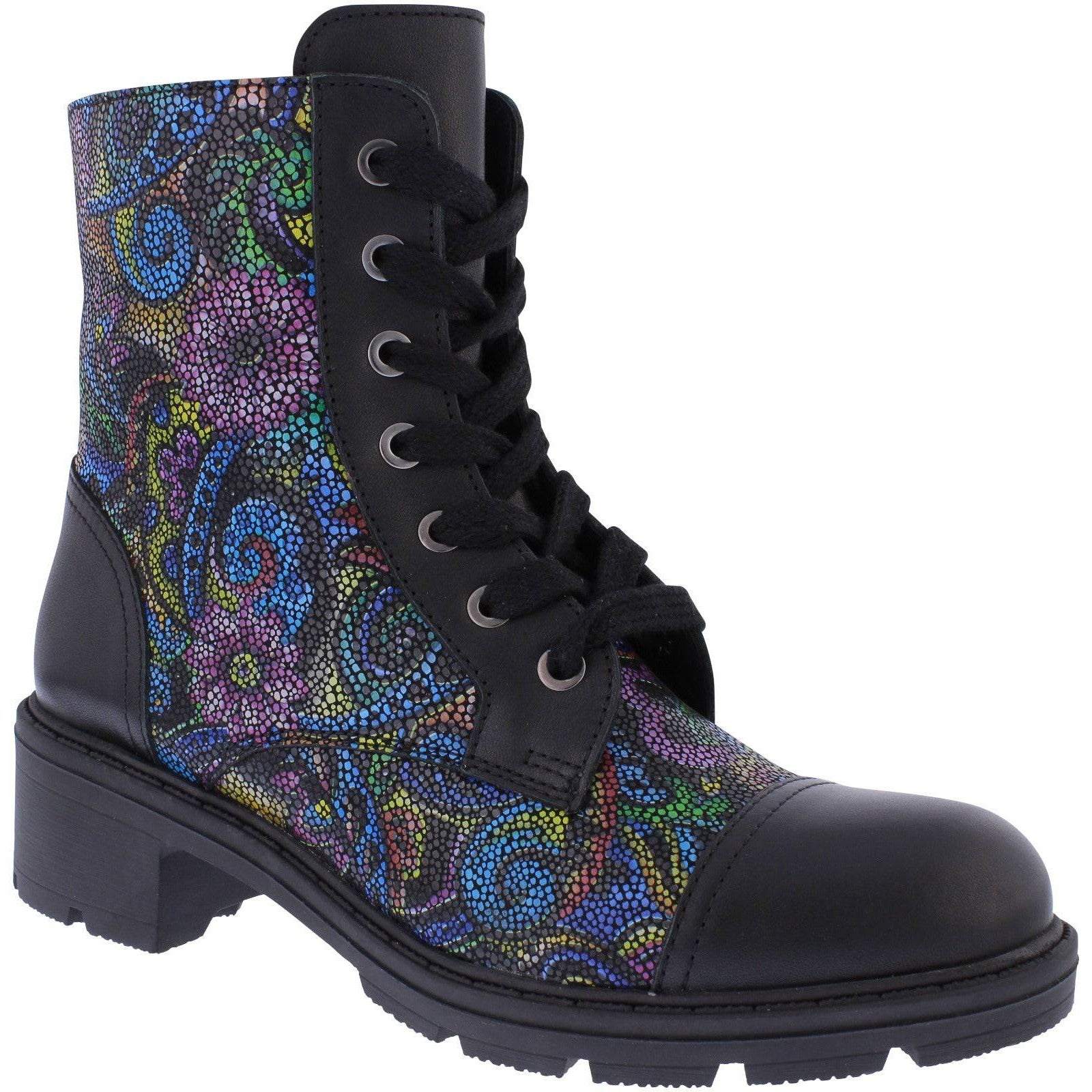 Adesso A7512 Lindy Ladies Roman Mosaic Leather Zip & Lace Ankle Boots-elevate your sole