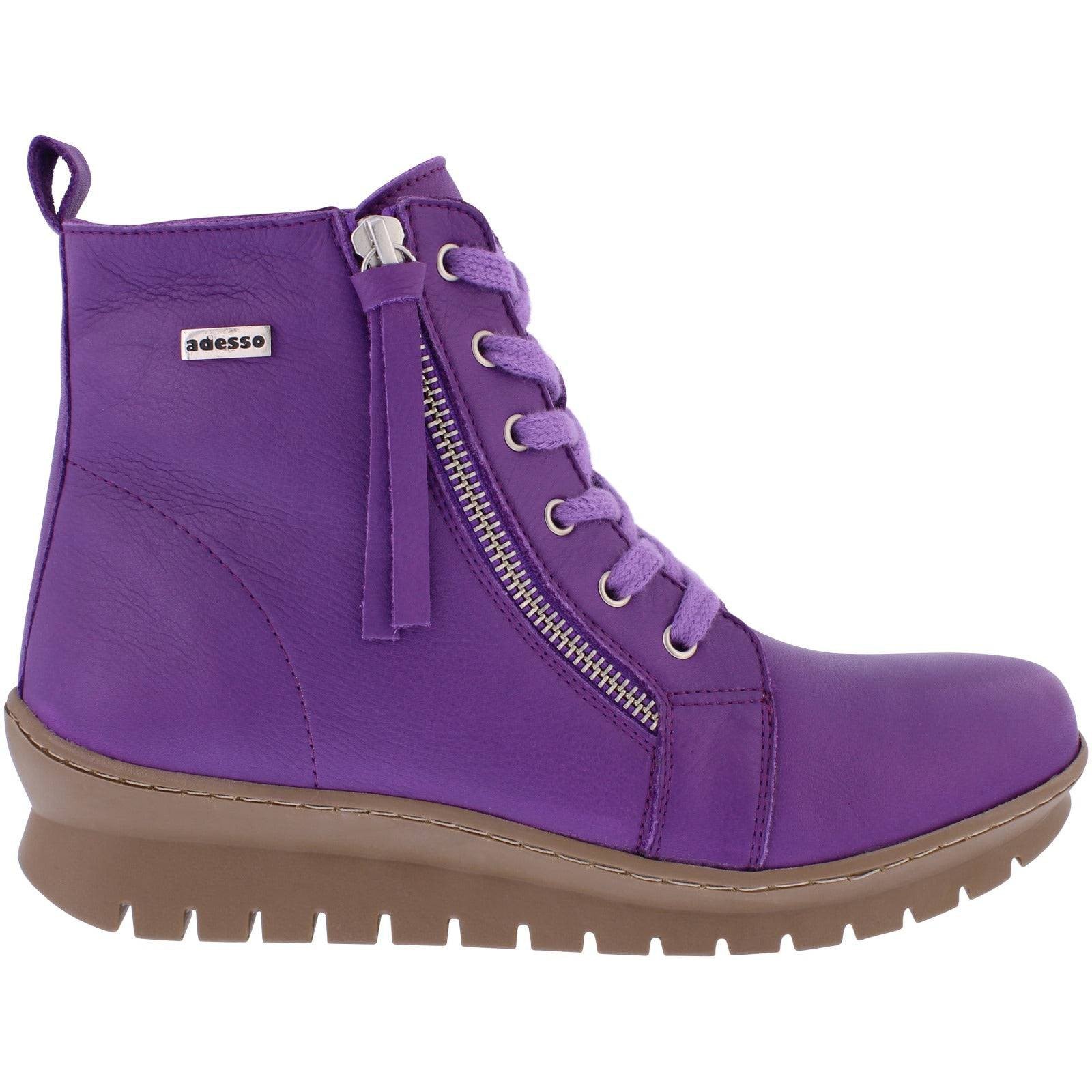 Adesso A7536 Kirsty Ladies Ultra Violet Leather Zip & Lace Ankle Boots-elevate your sole