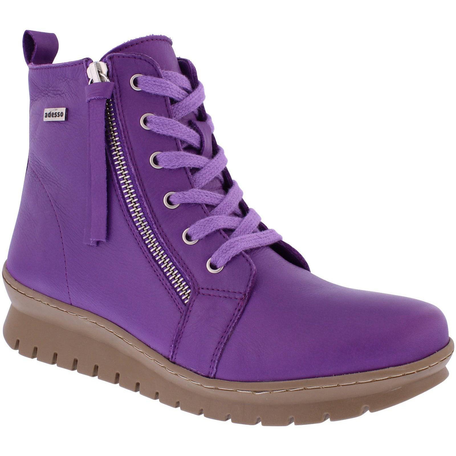 Adesso A7536 Kirsty Ladies Ultra Violet Leather Zip & Lace Ankle Boots-elevate your sole