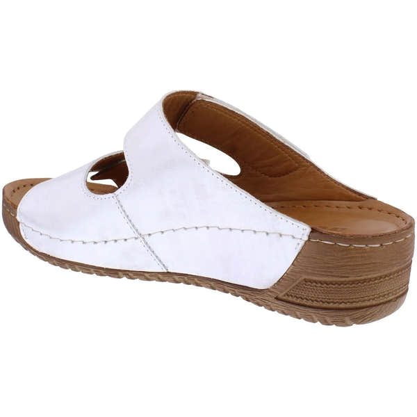Adesso A7832 Clara women's brushed silver leather mule with touch fastening, cushioned sole, and slip-on design.