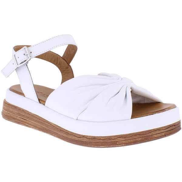 Adesso A7908 Italia women's white leather buckle sandals with knotted detail, platform sole, and ankle strap.