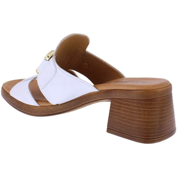 Adesso A8419 Luz Ladies Italian White Leather Slip-On Mules with chunky wooden heel.