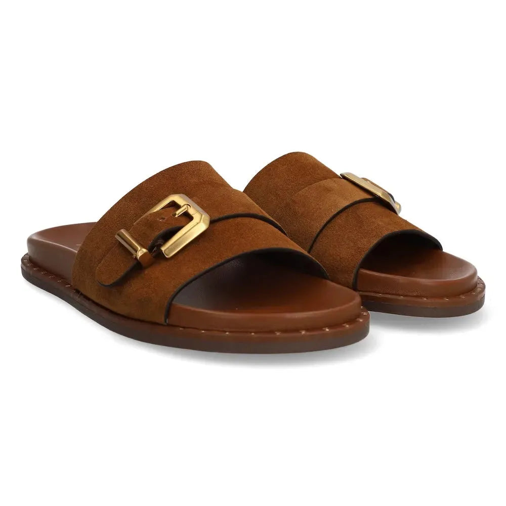 Alpe 5577 11-BABY SILK Ladies Spanish Brown Leather Slider Sandals