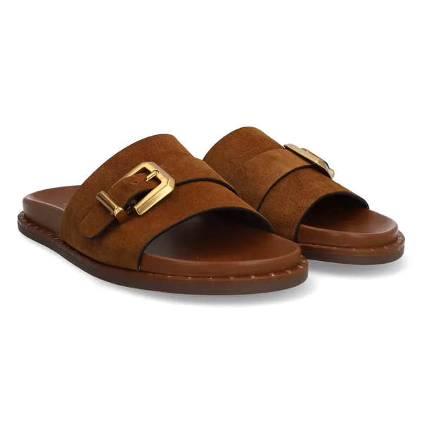 Alpe 5577 11-BABY SILK Ladies Spanish Brown Leather Slider Sandals