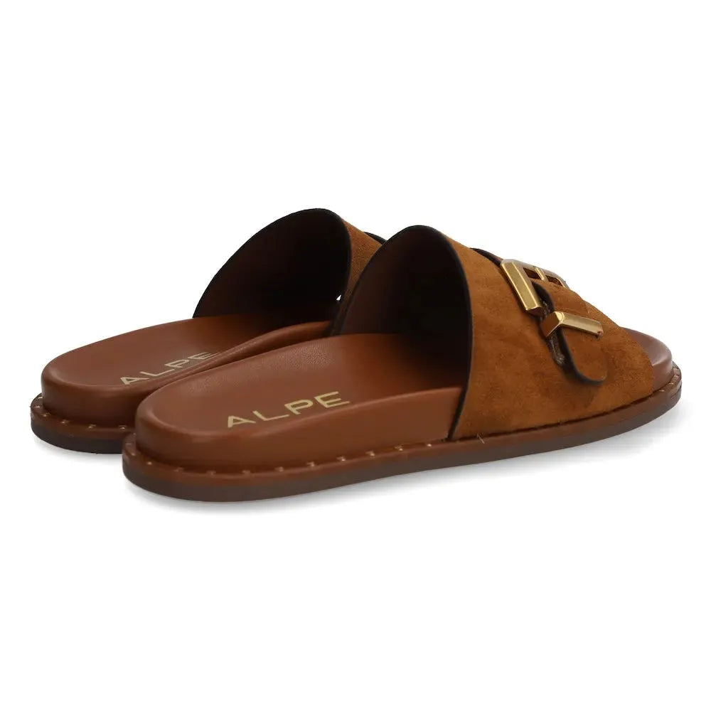Alpe 5577 11-BABY SILK Ladies Spanish Brown Leather Slider Sandals
