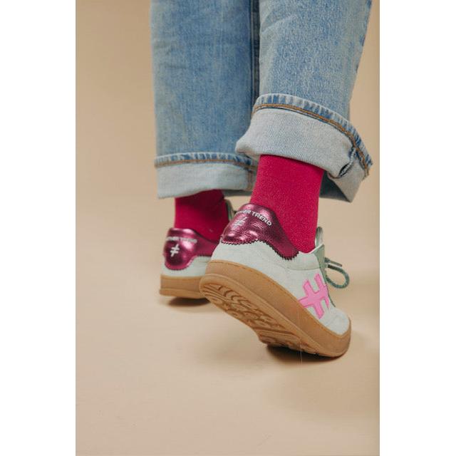Multi Ladies Spanish Mint Suede Lace-Up Trainers with pink accents and gum soles, casual stylish footwear.