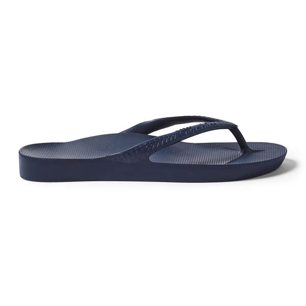 Navy waterproof Archies Fit Flops classic unisex slip-on sandals with arch support and textured footbed.