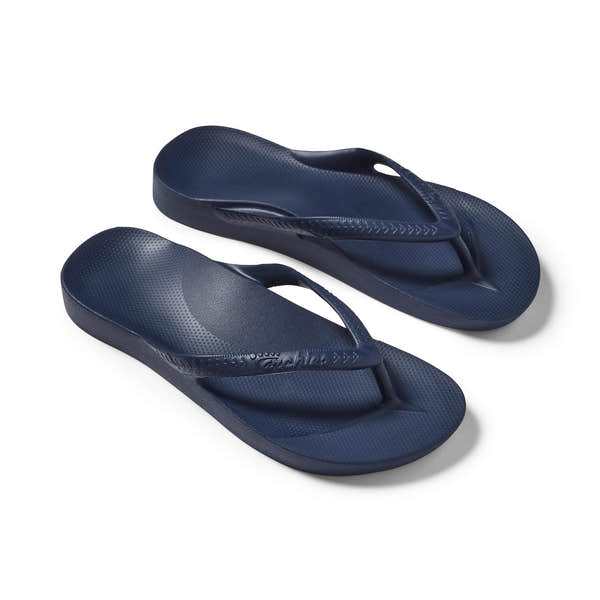 Unisex navy waterproof slip-on sandals with arch support and textured insoles, by Archies Fit Flops Classic.