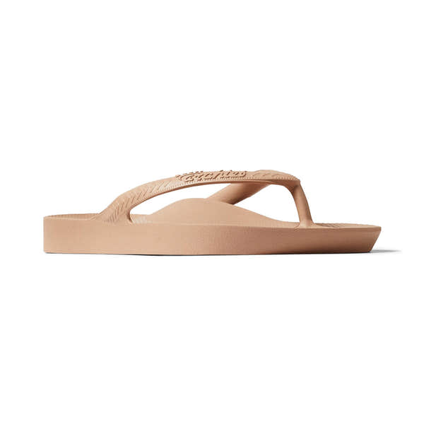 Archies Fit Flops classic unisex tan waterproof slip-on sandals with arch support and comfort.