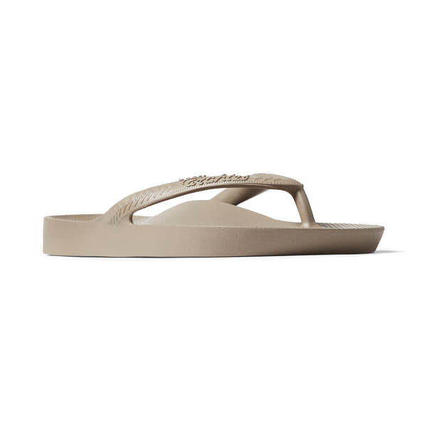 Archies Fit Flops Classic Unisex Taupe Waterproof Flip-Flops with arch support and slip-on design.