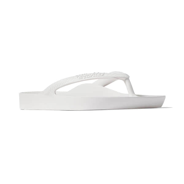 White waterproof unisex slip-on flip flops with arch support, from Archie’s Fit Flops Classic collection.