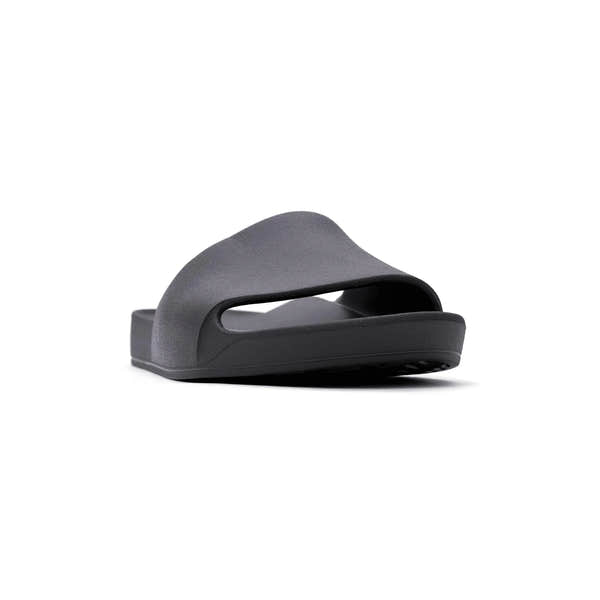 Black waterproof Archies unisex slide sandal with arch support and open toe design.