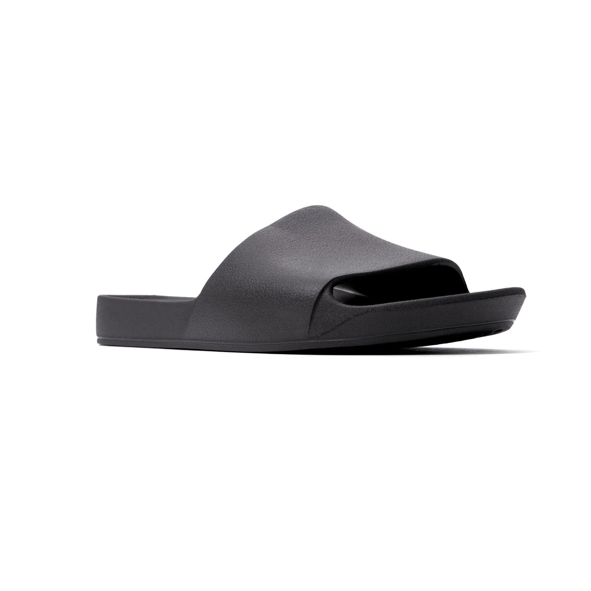 Black Archies unisex waterproof arch support slide sandal with open toe and textured finish.
