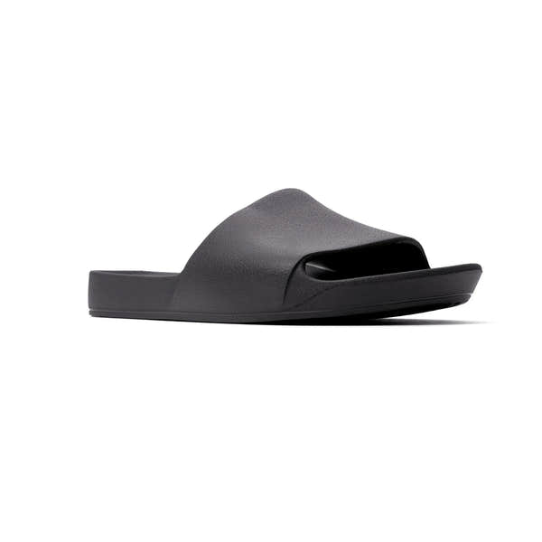 Black Archies unisex waterproof arch support slide sandal with open toe and textured finish.