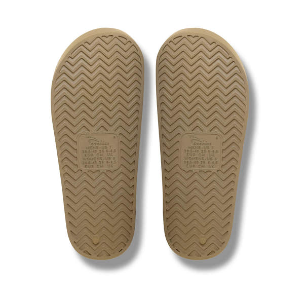 Archies Taupe waterproof unisex arch support slide sandals with textured sole and cushioned footbed.