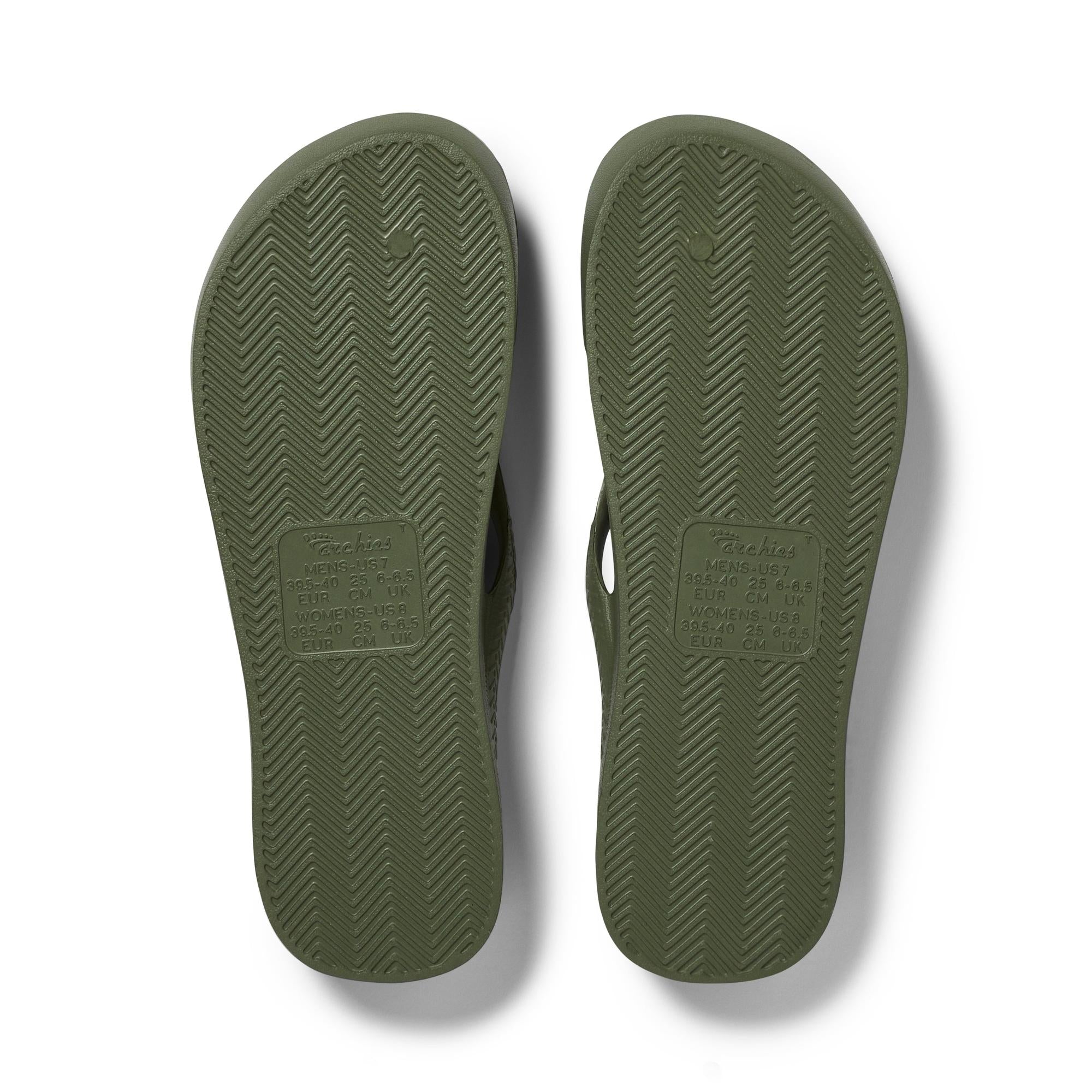 Archies Arch Support Fit Flops Classic Unisex Olive Waterproof Arch Support Slip On Sandals