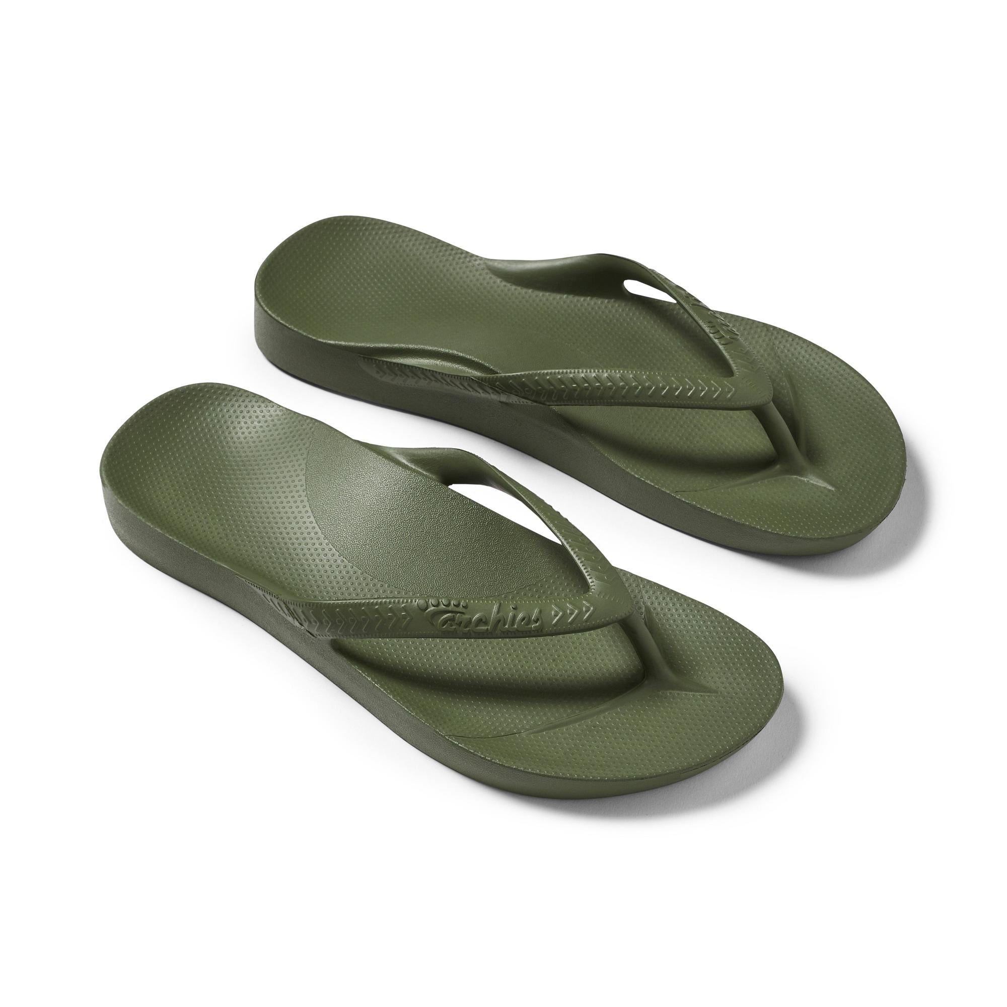 Archies Arch Support Fit Flops Classic Unisex Olive Waterproof Arch Support Slip On Sandals