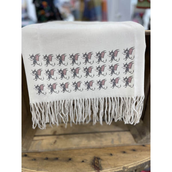 Art On Scarves Cashmere Feel Beige Dragons-elevate your sole