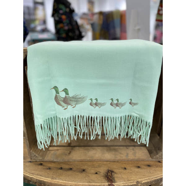 Art On Scarves Cashmere Feel Green Ducks-elevate your sole
